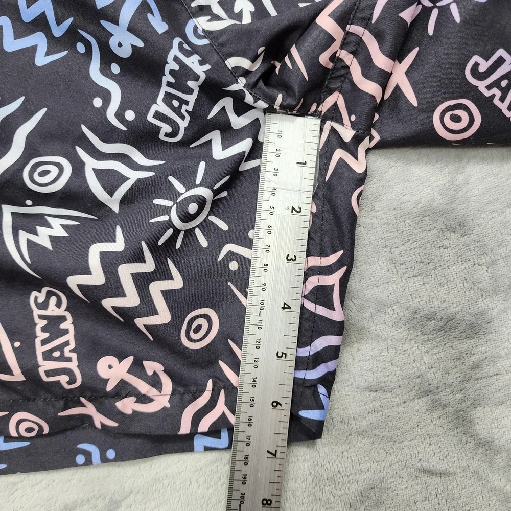 JAWS Swim Shorts Mens L Black Multicolor Print Lined Drawstring‎ Beach Summer